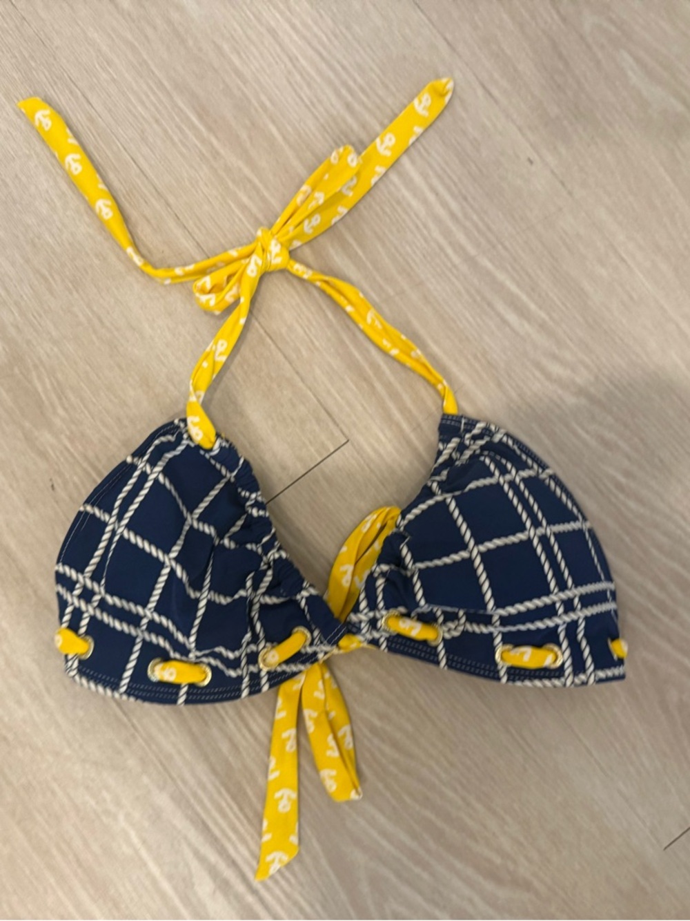 Navy and Yellow Nautical Bikini Top Sperry
